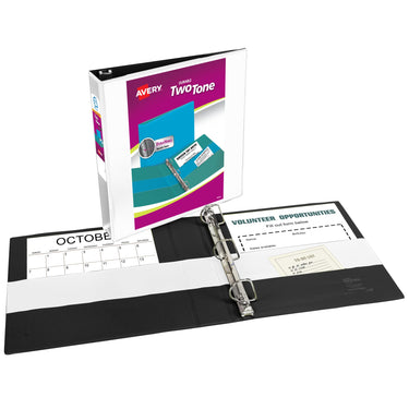 Avery Two-Tone Durable 3 Ring Binder, 1.5 Inch Slant Rings, Black/White View Binder (17287) 1.5